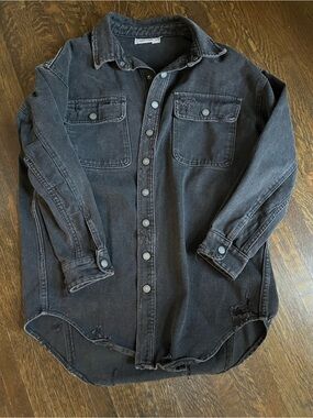 Carmar Distressed Black Denim Jean Jacket Unisex Size XSmall. Oversized
